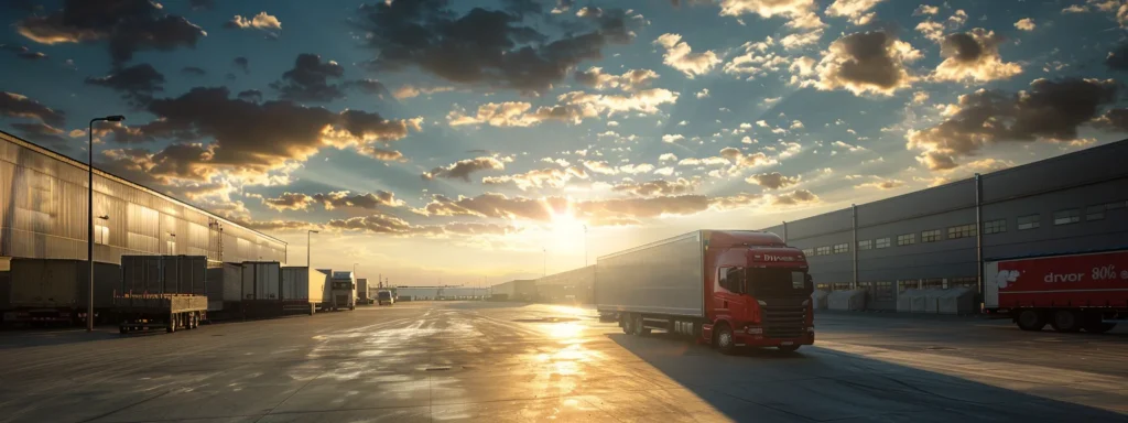 a fleet of sleek, gleaming refrigerated trucks and vans, prominently displaying the drive cool logo, stands in a sunlit industrial yard, exuding a sense of efficiency and reliability against a backdrop of blue skies and scattered clouds.