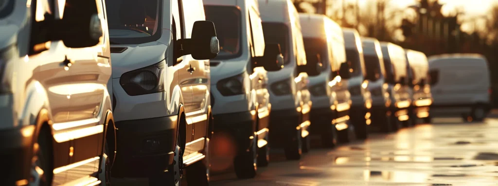 a fleet of sleek, modern refrigerated vans lined up under bright sunlight, showcasing their glistening exteriors and vibrant cool logos, represents the efficiency and reliability of chiller van rentals in overcoming logistics challenges.