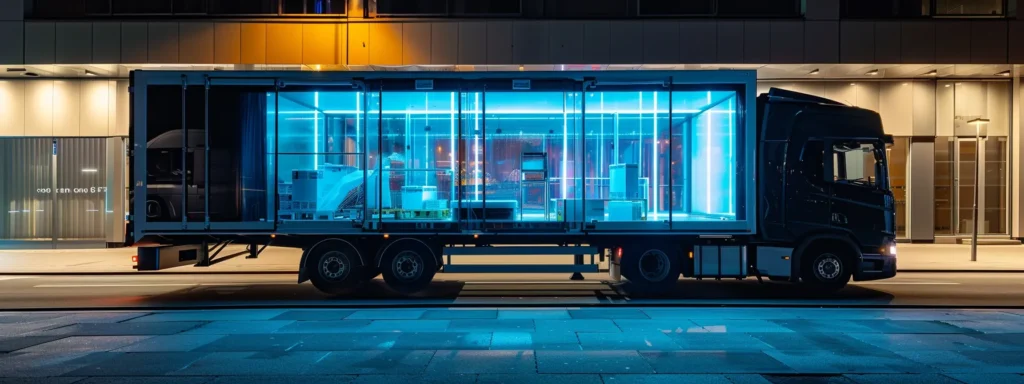 a futuristic refrigerated truck showcases advanced, sleek partition technology in an urban setting, exuding a sense of innovation and sustainability while embodying the efficiency needed for modern e-commerce logistics.