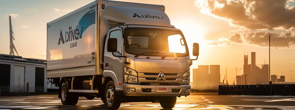 a stunning, glistening mitsubishi canter 3.5-ton refrigerated truck, adorned with vibrant