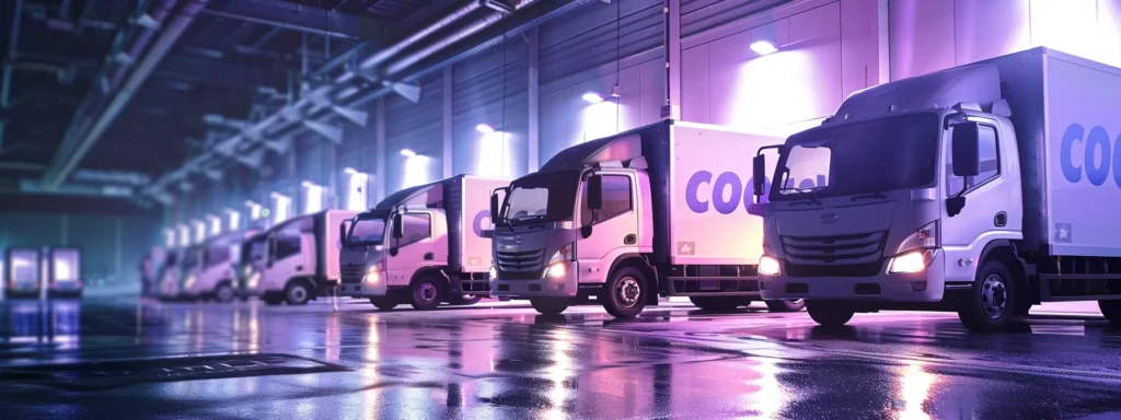 a dynamic scene captures a fleet of polished refrigerated trucks and vans emblazoned with a sleek