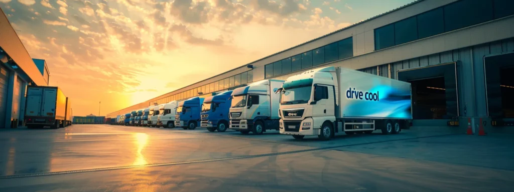 a fleet of sleek, refrigerated trucks and vans, prominently displaying the