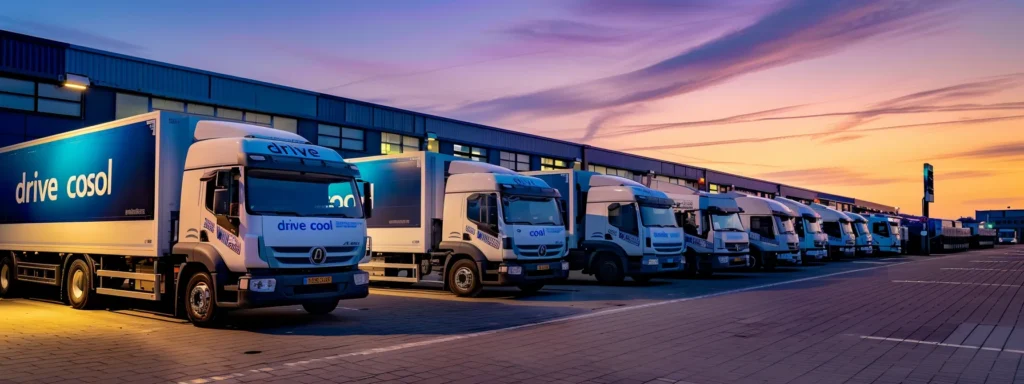 a fleet of sleek refrigerated trucks and vans, prominently displaying a modern